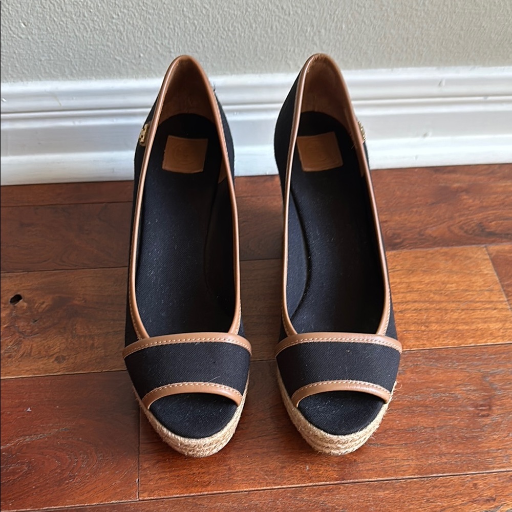 Tory Burch Black Canvas Wedge